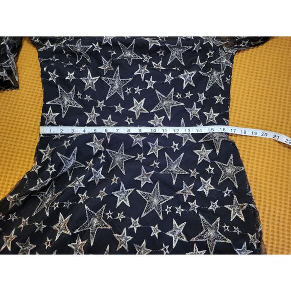 Sam Edelman Off The Shoulder Gold Silver Sparkle Star Mesh Sheer Dress NWT 14 - Picture 4 of 8